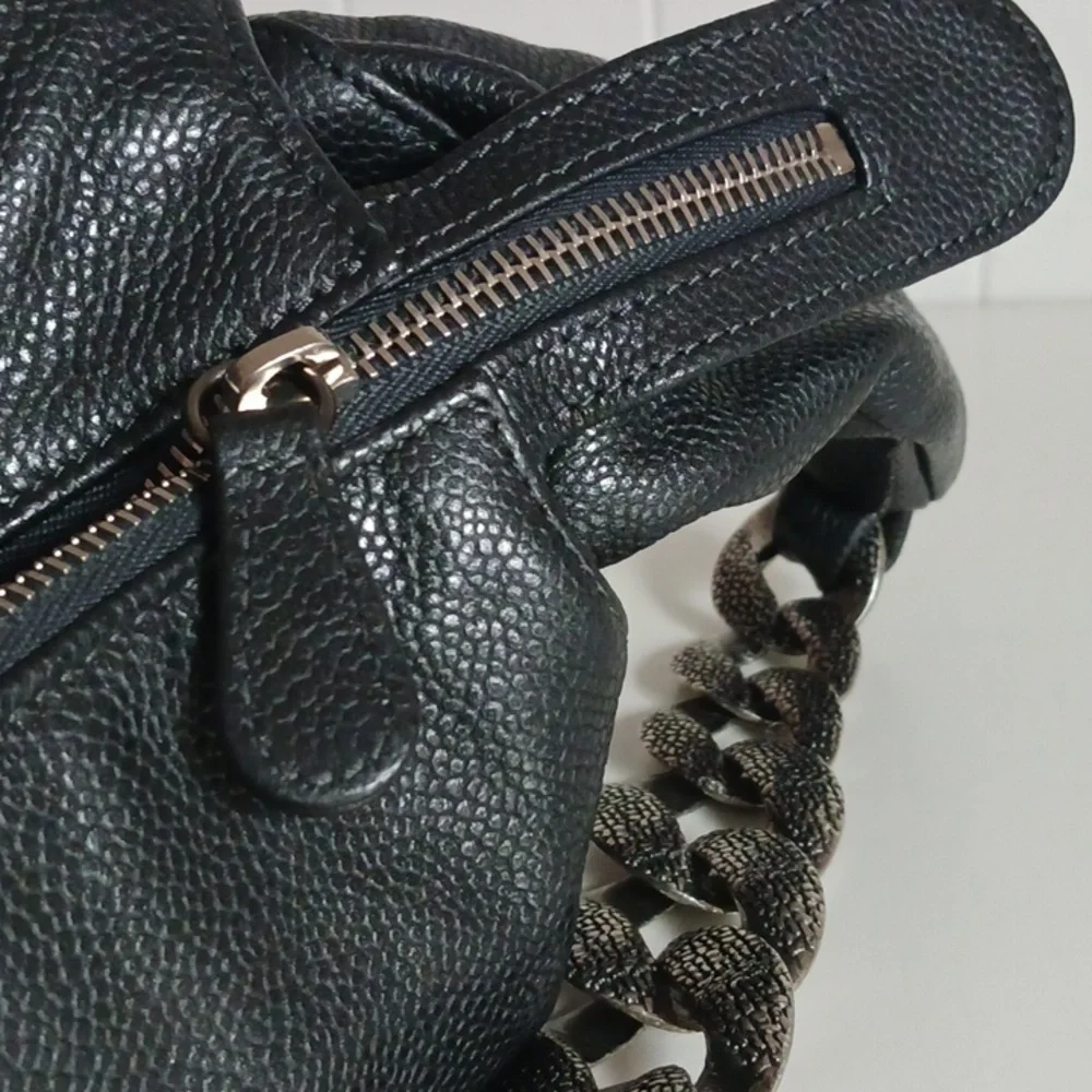 Chanel Black Caviar Leather Hobo W Chain Strap Bag.